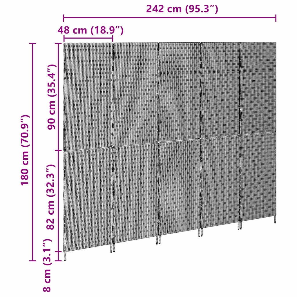 Kambario Skirtukas 5 Panelės Sulankstomas Bežinis 245x180 cm Poli Ratanas