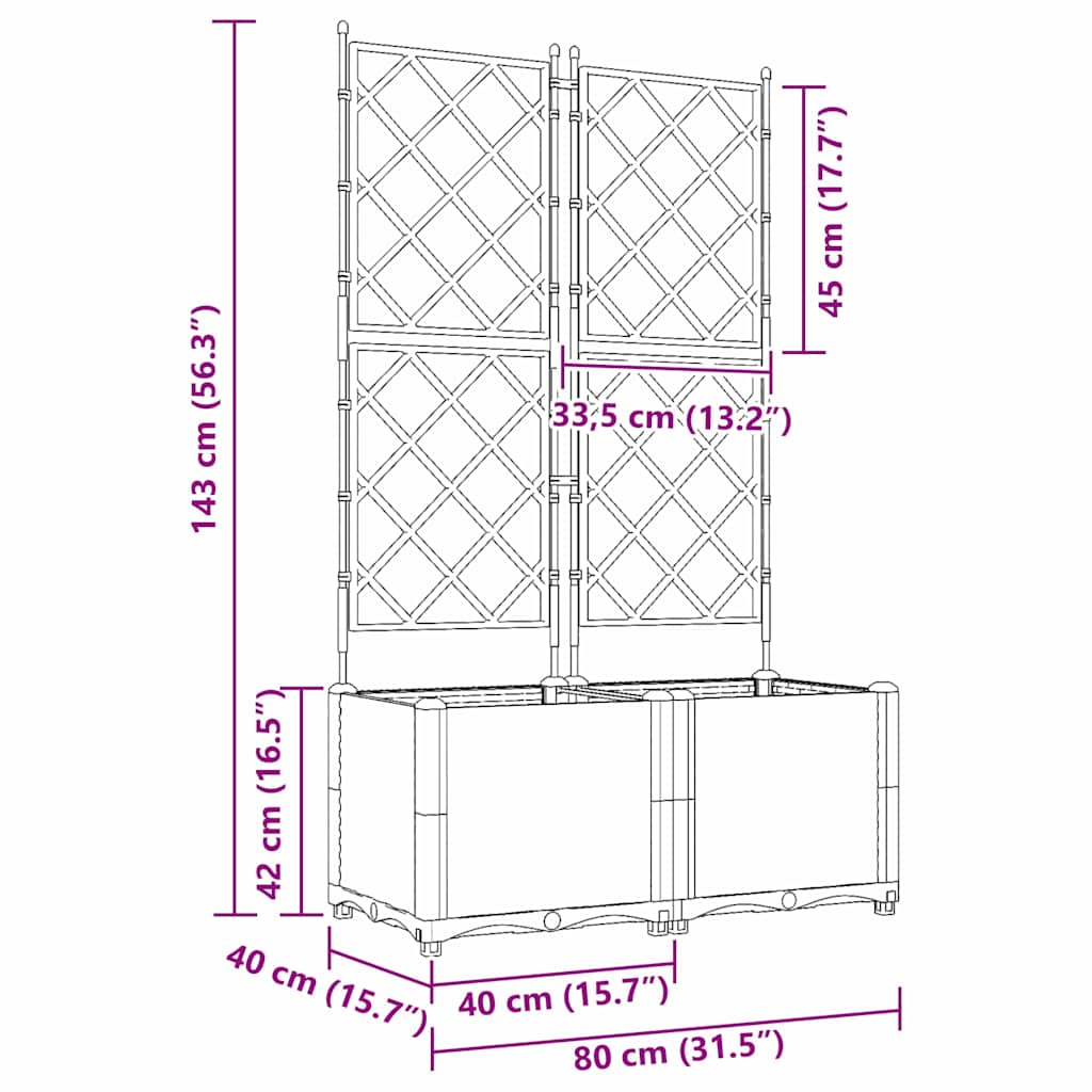 Sodo vazonas 2 pcs Juodas 80 x 40 x 143 cm Plastmasė