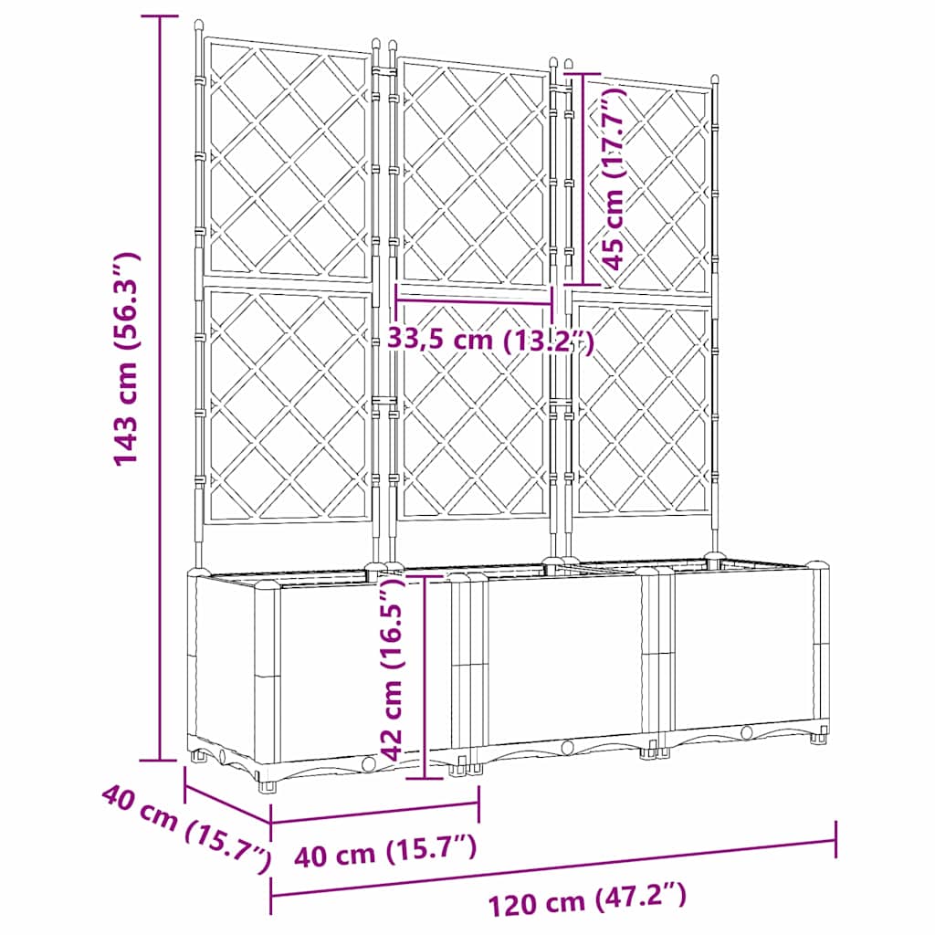 Sodo vazonas 3 pcs Juodas 120 x 40 x 143 cm Plastmasė