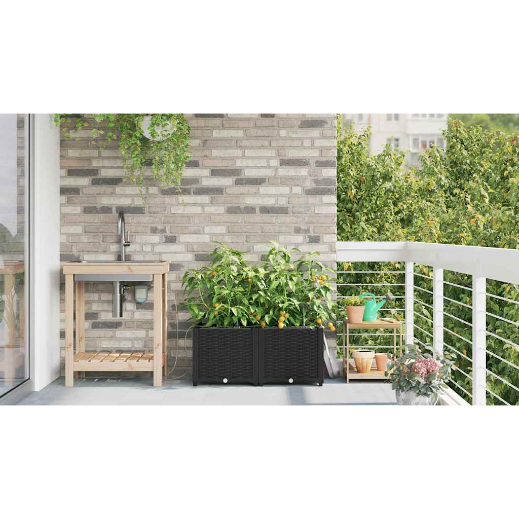 Sodo vazonas 2 pcs Juodas Plastmasė