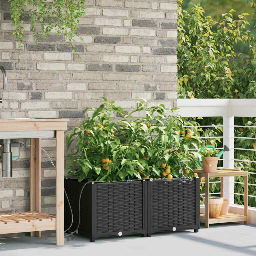 Sodo vazonas 2 pcs Juodas Plastmasė