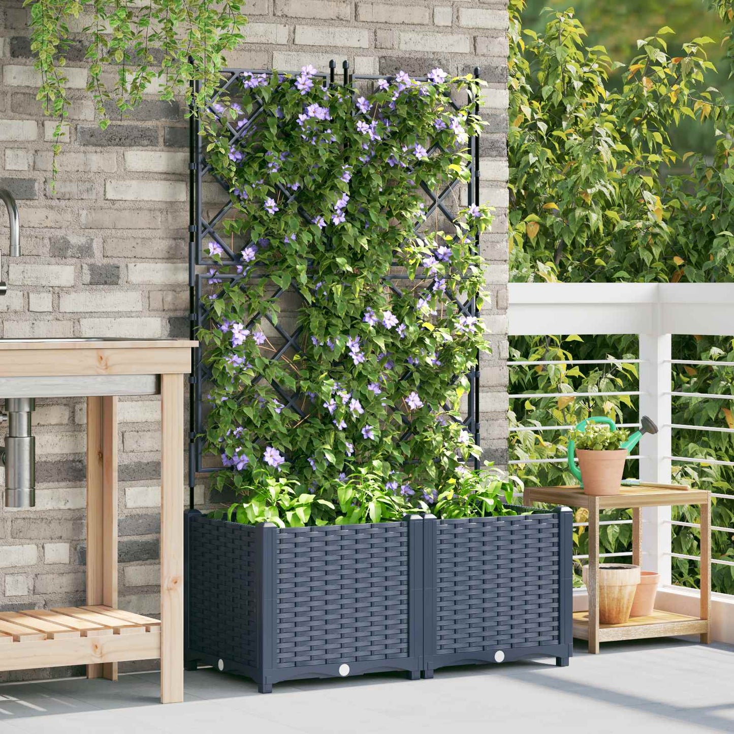 Sodo vazonas 2 pcs Pilka 80 x 40 x 143 cm Plastmasė
