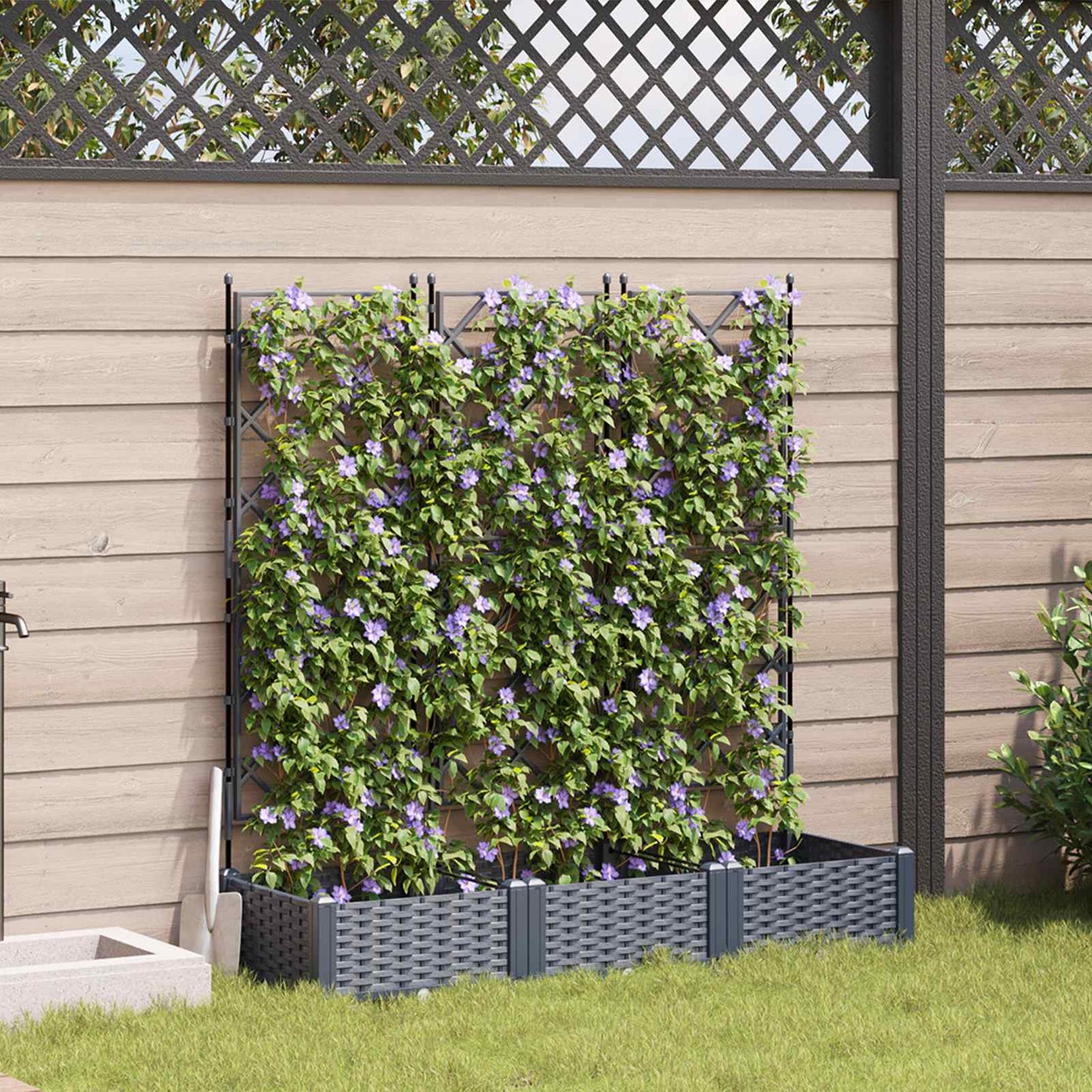 Sodas vazonas su trellis 3 pcs Pilka 120 x 40 x 125.5 cm PP