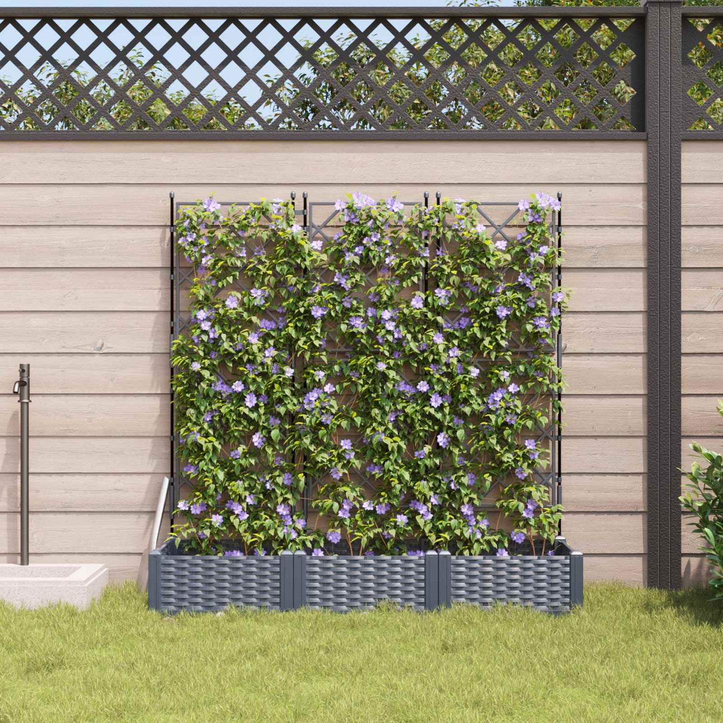 Sodas vazonas su trellis 3 pcs Pilka 120 x 40 x 125.5 cm PP