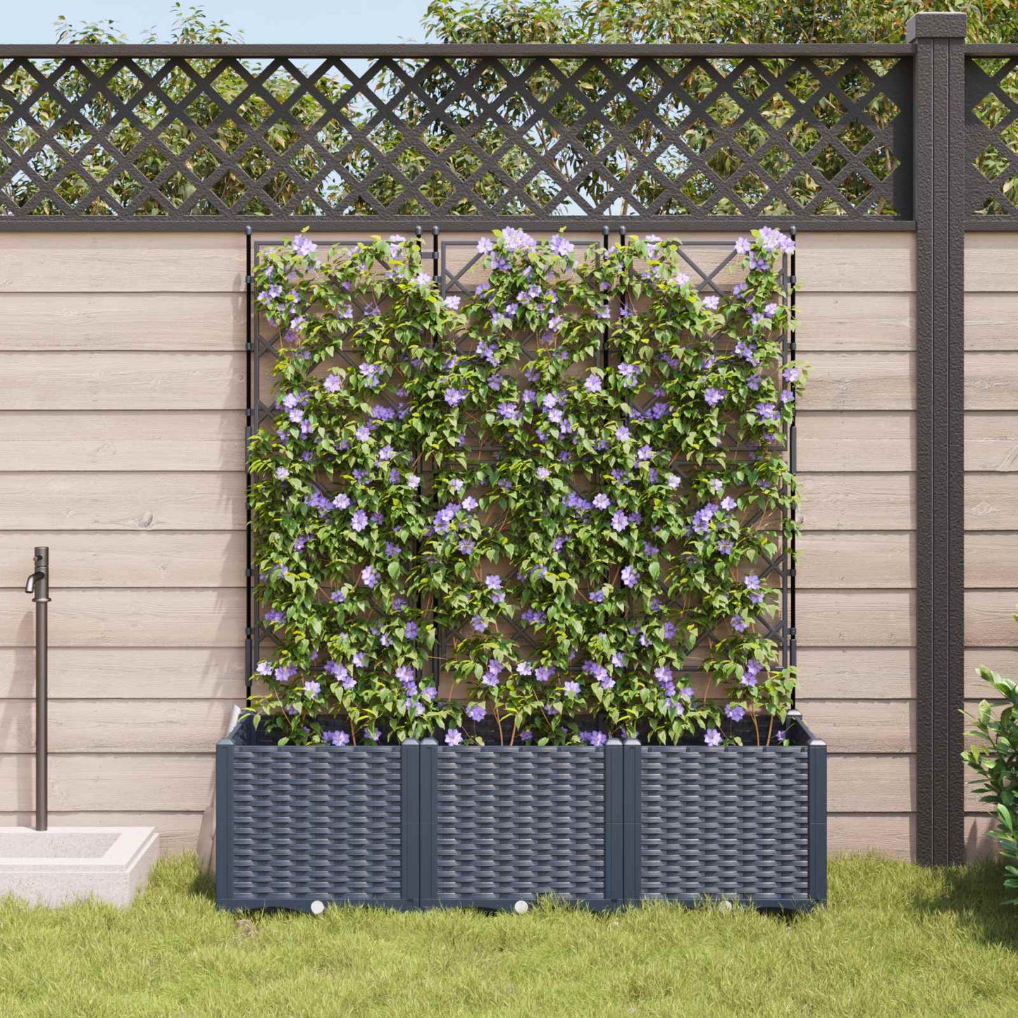 Sodas vazonas su trellis 3 pcs Pilka 120 x 40 x 143 cm PP