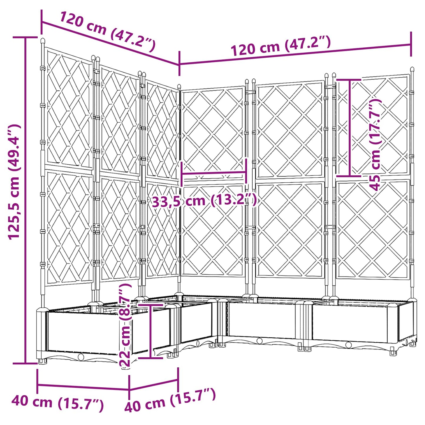 Sodo vazonas 5 pcs Pilka 120 x 120 x 125,5 cm Plastmasė
