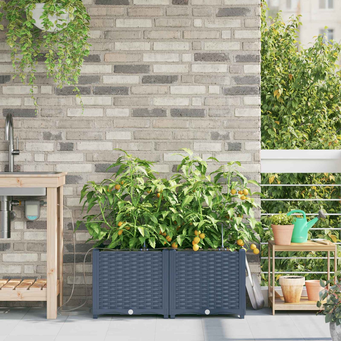 Sodo vazonas 2 pcs Pilka 80 x 40 x 37,5 cm Plastmasė