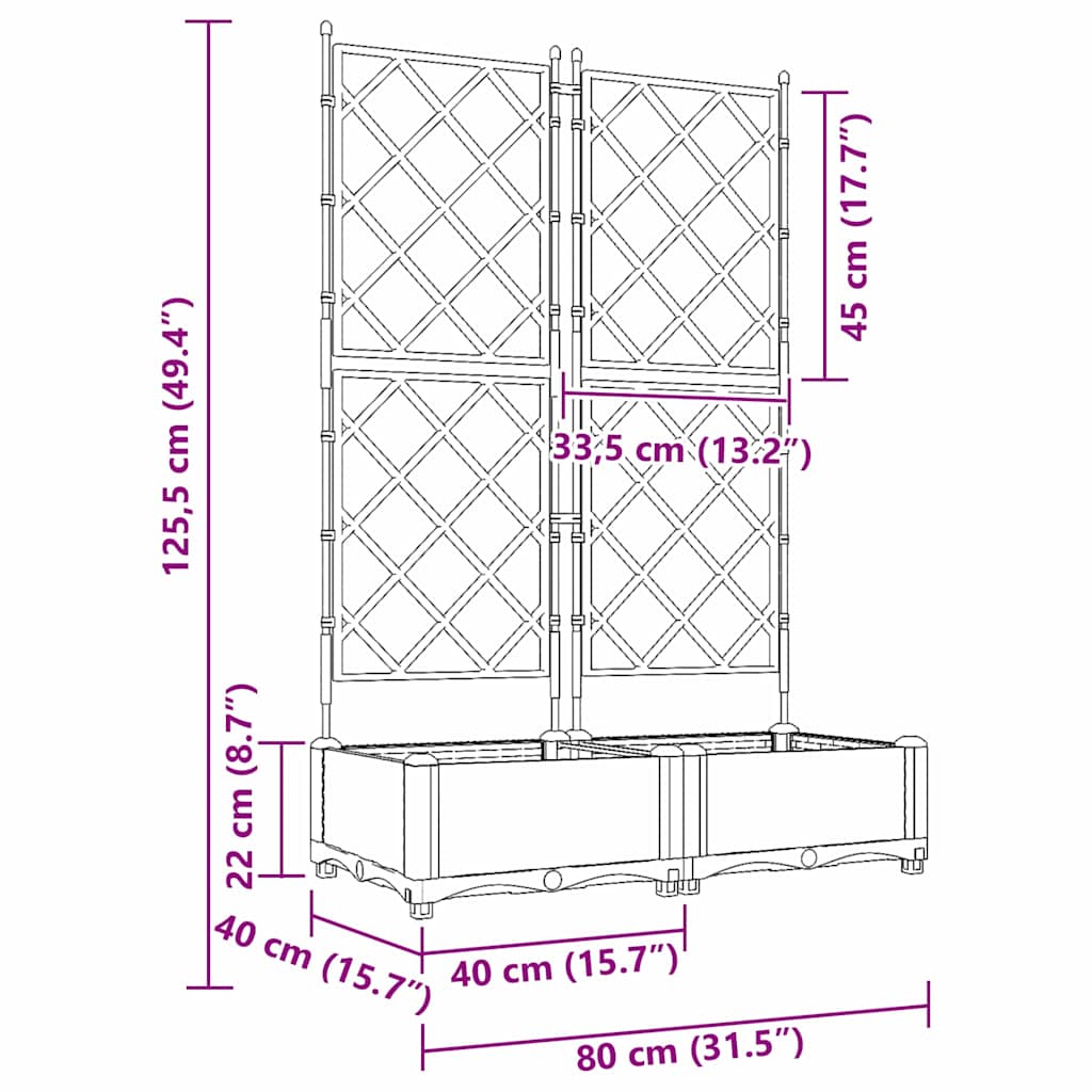 Sodo vazonas 2 pcs Šviesiai Pilka 80 x 40 x 125,5 cm Plastmasė