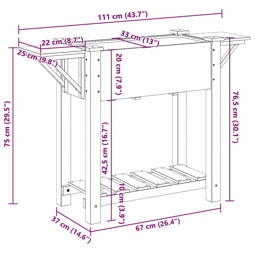 Sodo vazonas Smėlio 111 x 37 x 76,5 cm Kietasis pušinis medis