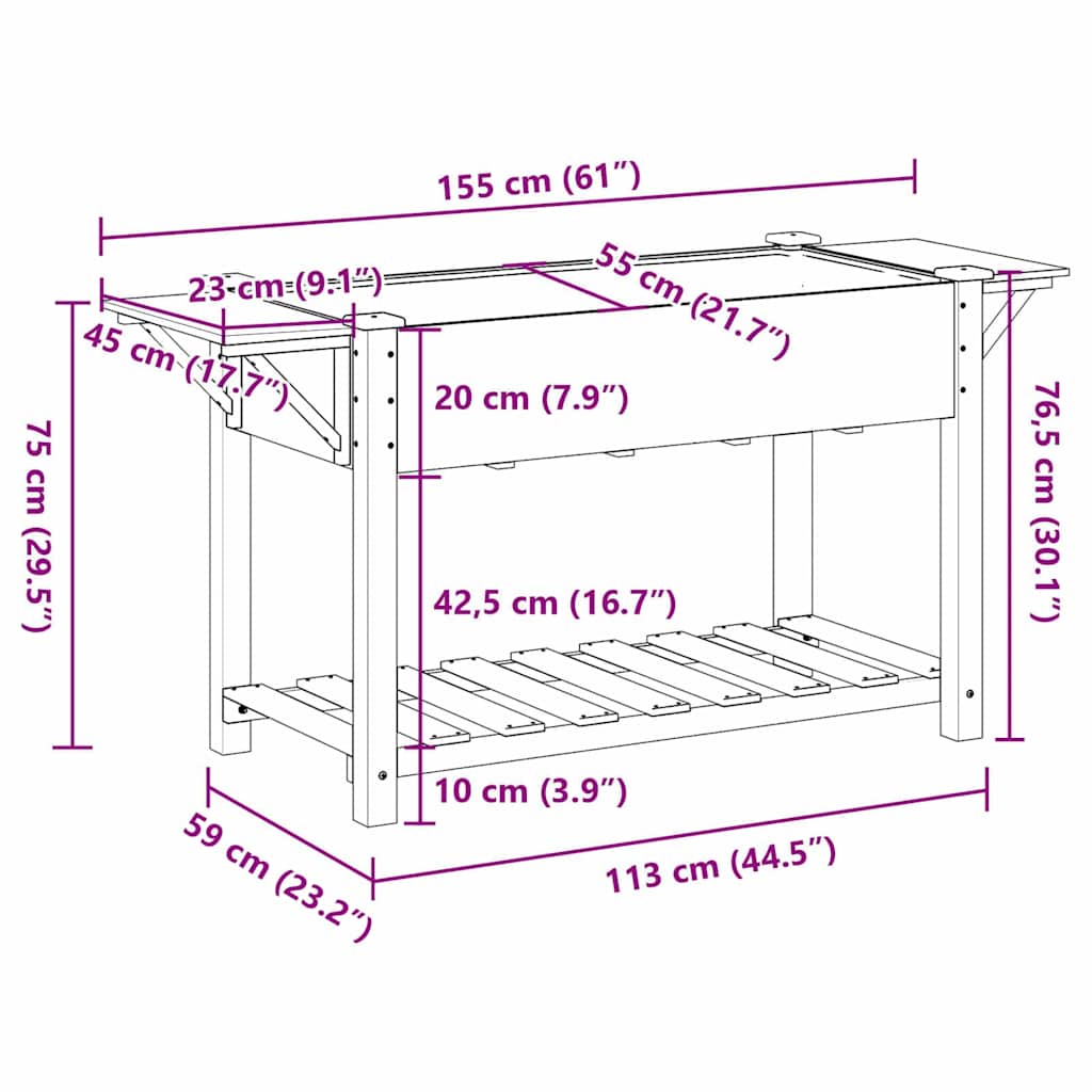 Sodo vazonas Smėlio 155 x 59 x 76,5 cm Kietasis pušinis medis