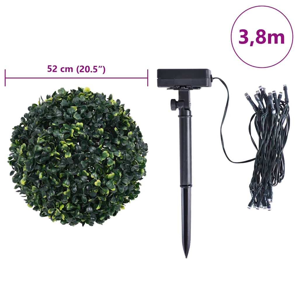 Dirbtiniai buksmedžio krūmai su LED lemputėmis 2vnt. žalia 52cm