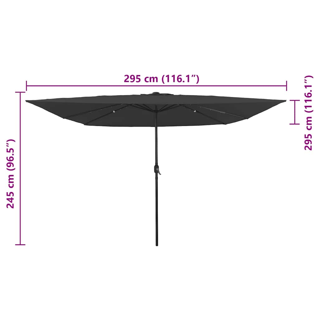 Kvadratinis Sodo Parasolė su LED Žiburiais 295x245 cm Antracito