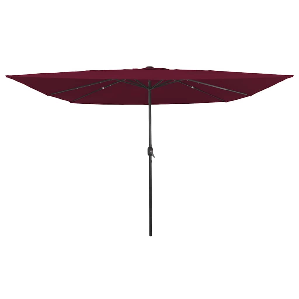 Kvadratinis sodo skėtis su LED šviesom 295x245 cm Burgundiškai raudonas