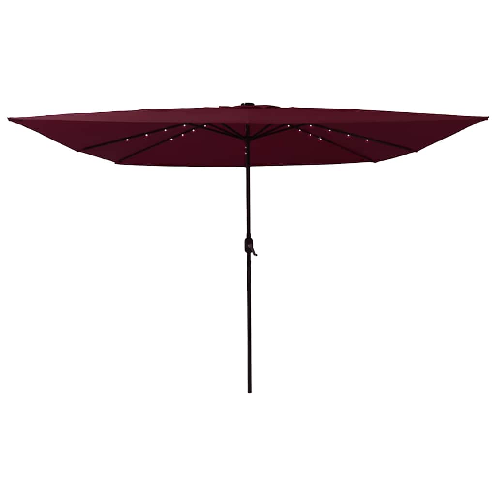 Kvadratinis sodo skėtis su LED šviesom 295x245 cm Burgundiškai raudonas