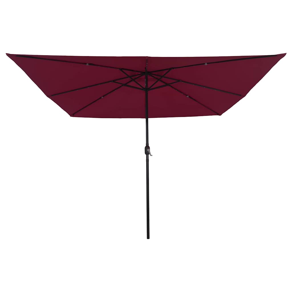 Kvadratinis sodo skėtis su LED šviesom 295x245 cm Burgundiškai raudonas