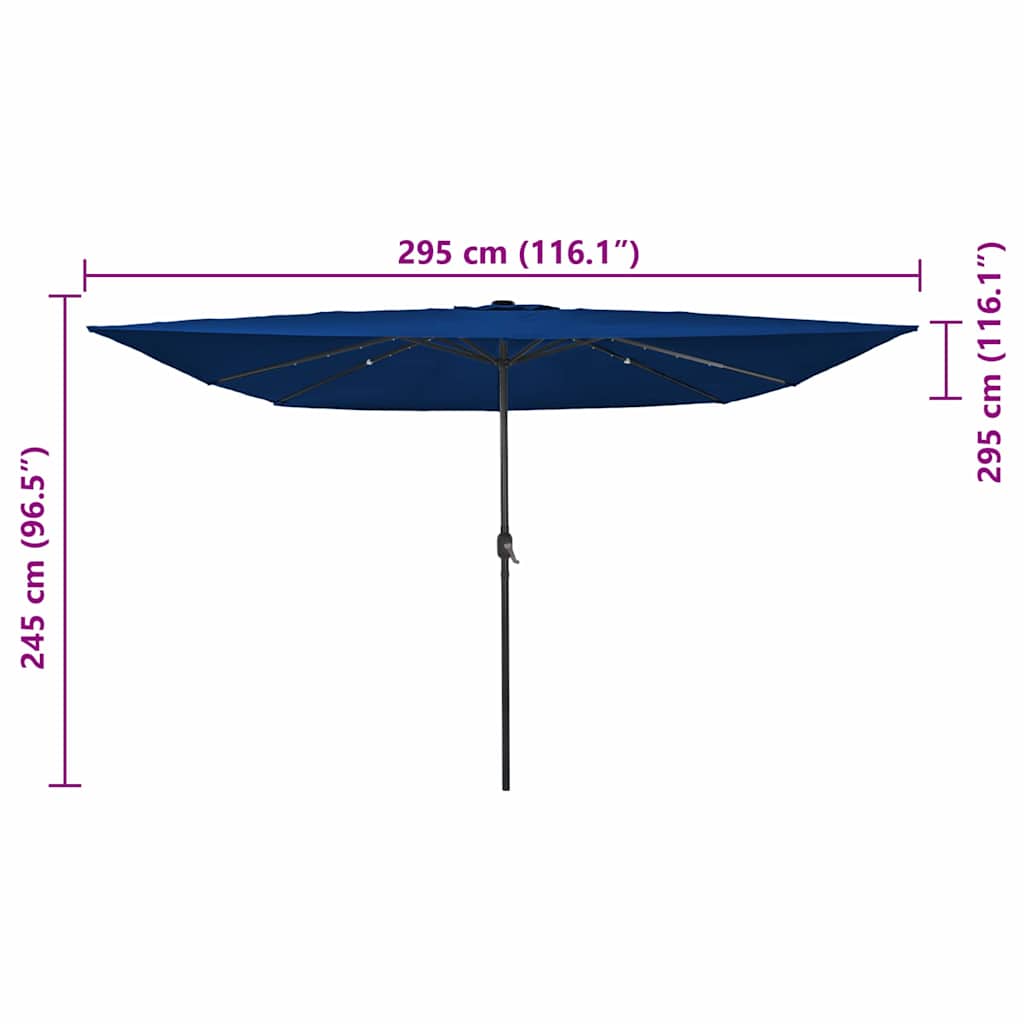 Kvadratinis sodo skėtis su LED šviesom 295x245 cm mėlynas