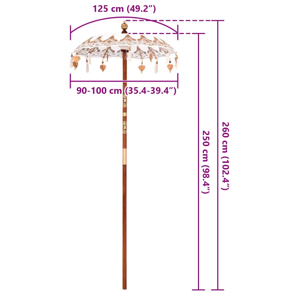 Balinės skėtis Kreminė 95 x 95 x 260 cm