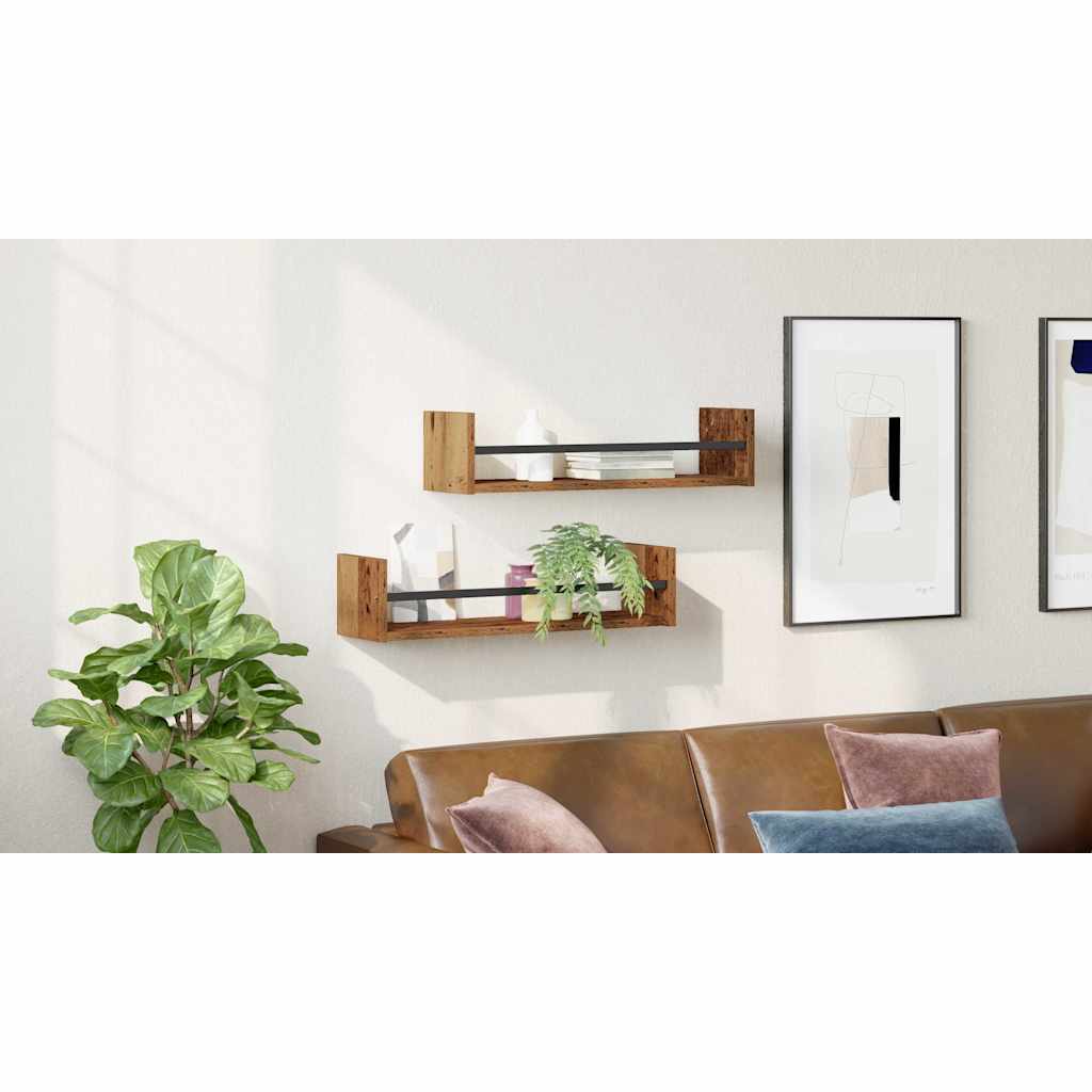 Sieninė lentyna su lentyna 2 pcs Sena mediena 60 x 16 x 14 cm