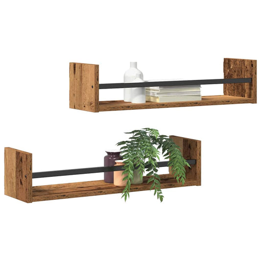 Sieninė lentyna su lentyna 2 pcs Sena mediena 60 x 16 x 14 cm