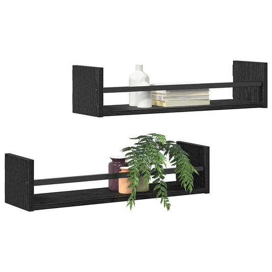 Sieninė lentyna su lentyna 2 pcs juoda ąžuolo 60 x 16 x 14 cm