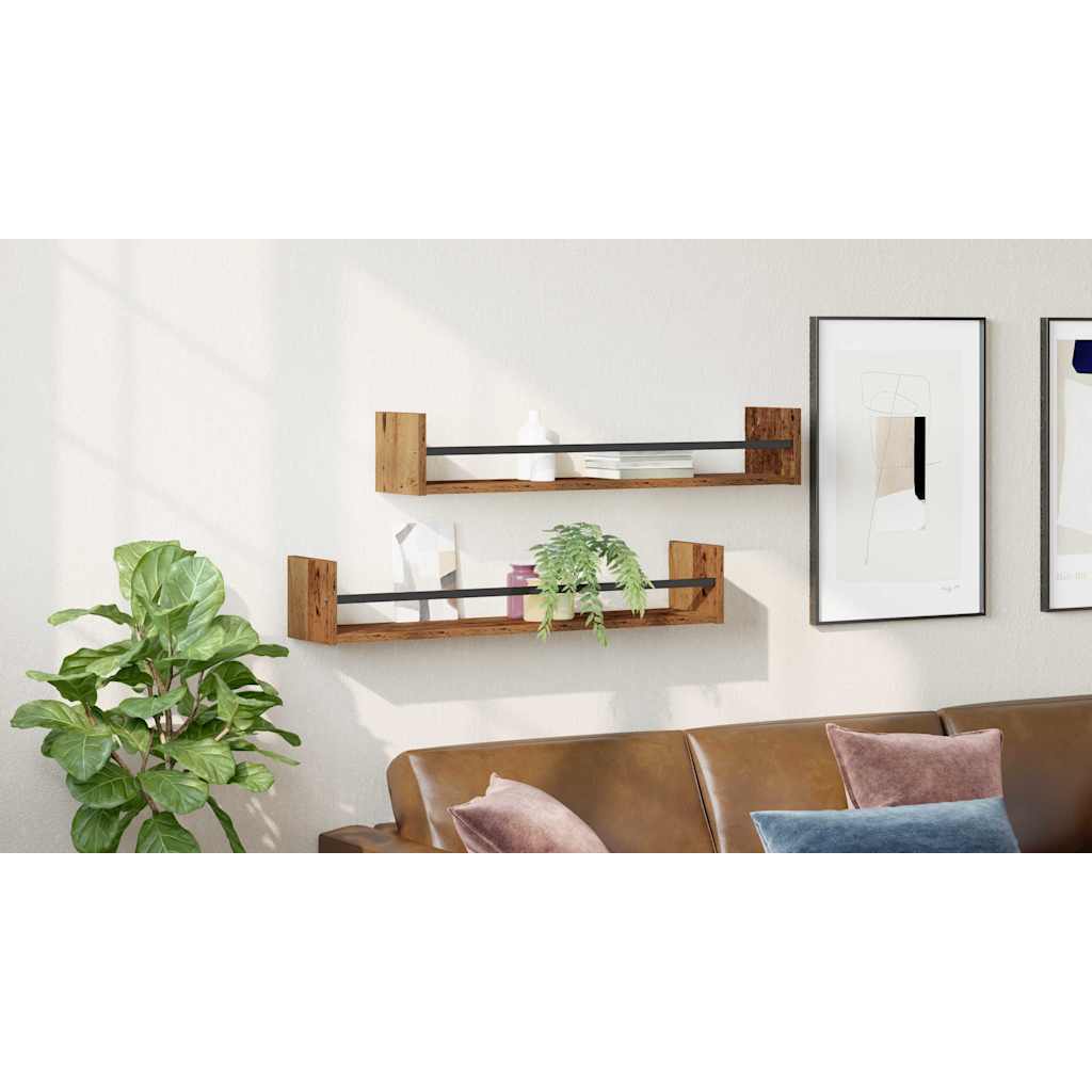 Sieninė lentyna su lentyna 2 pcs Sena mediena 80 x 16 x 14 cm