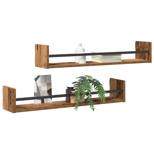Sieninė lentyna su lentyna 2 pcs Sena mediena 80 x 16 x 14 cm