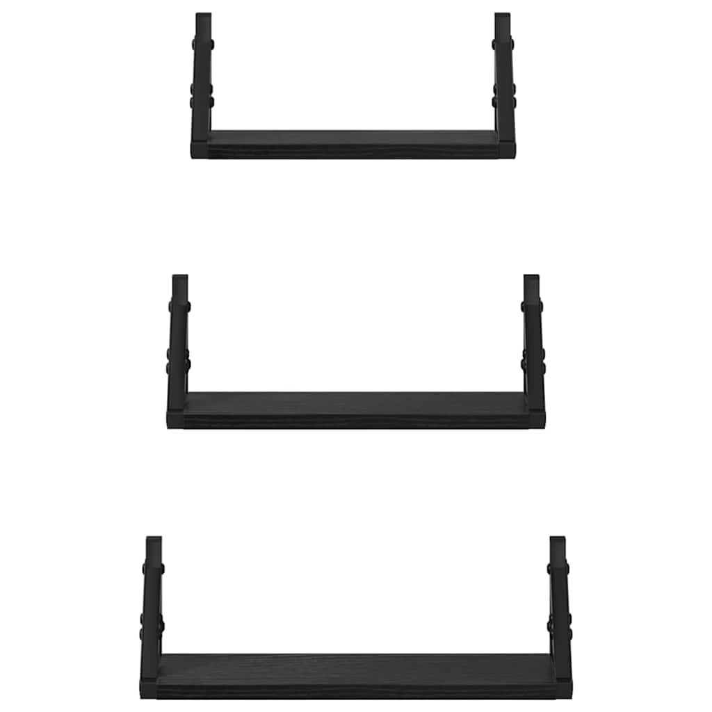 Sieninių lentynų komplektas 3 pcs juoda ąžuolo 37 x 12 x 13 cm