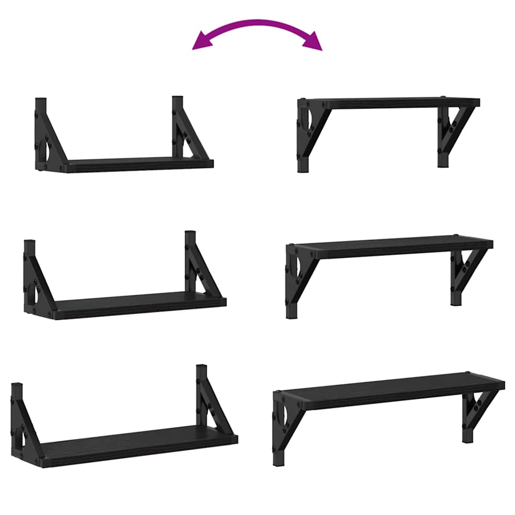 Sieninių lentynų komplektas 3 pcs juoda ąžuolo 37 x 12 x 13 cm