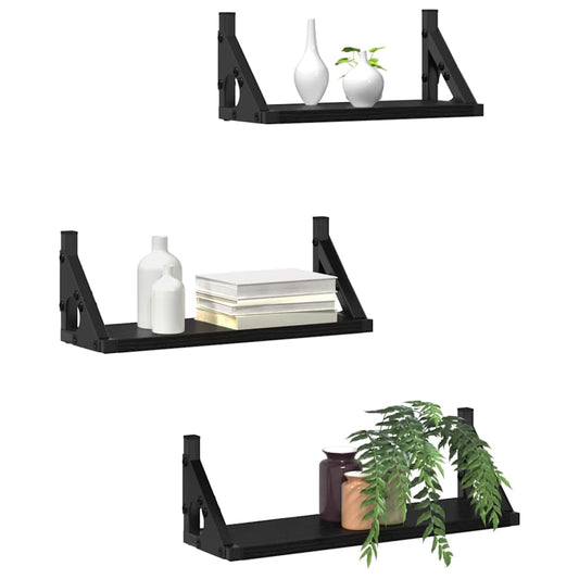 Sieninė lentyna Tvirtinamas prie sienos 3 pcs Juodas ąžuolas