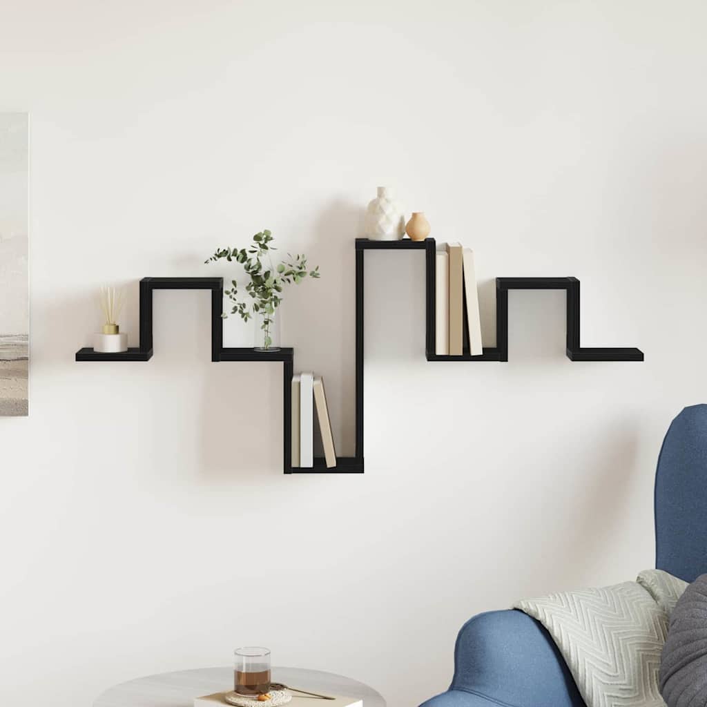 Sieninė lentyna su lentyna juoda ąžuolo 104,5 x 10 x 43 cm