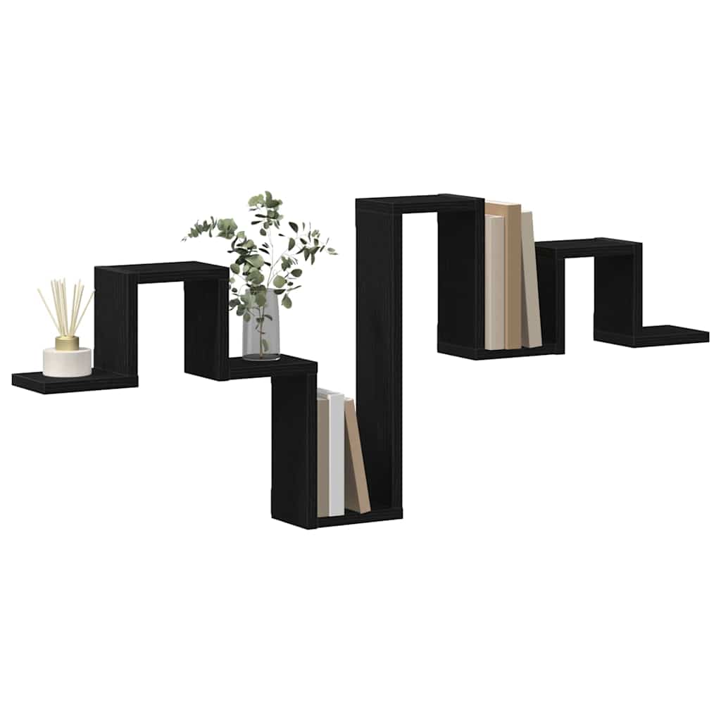 Sieninė lentyna su lentyna juoda ąžuolo 104,5 x 10 x 43 cm