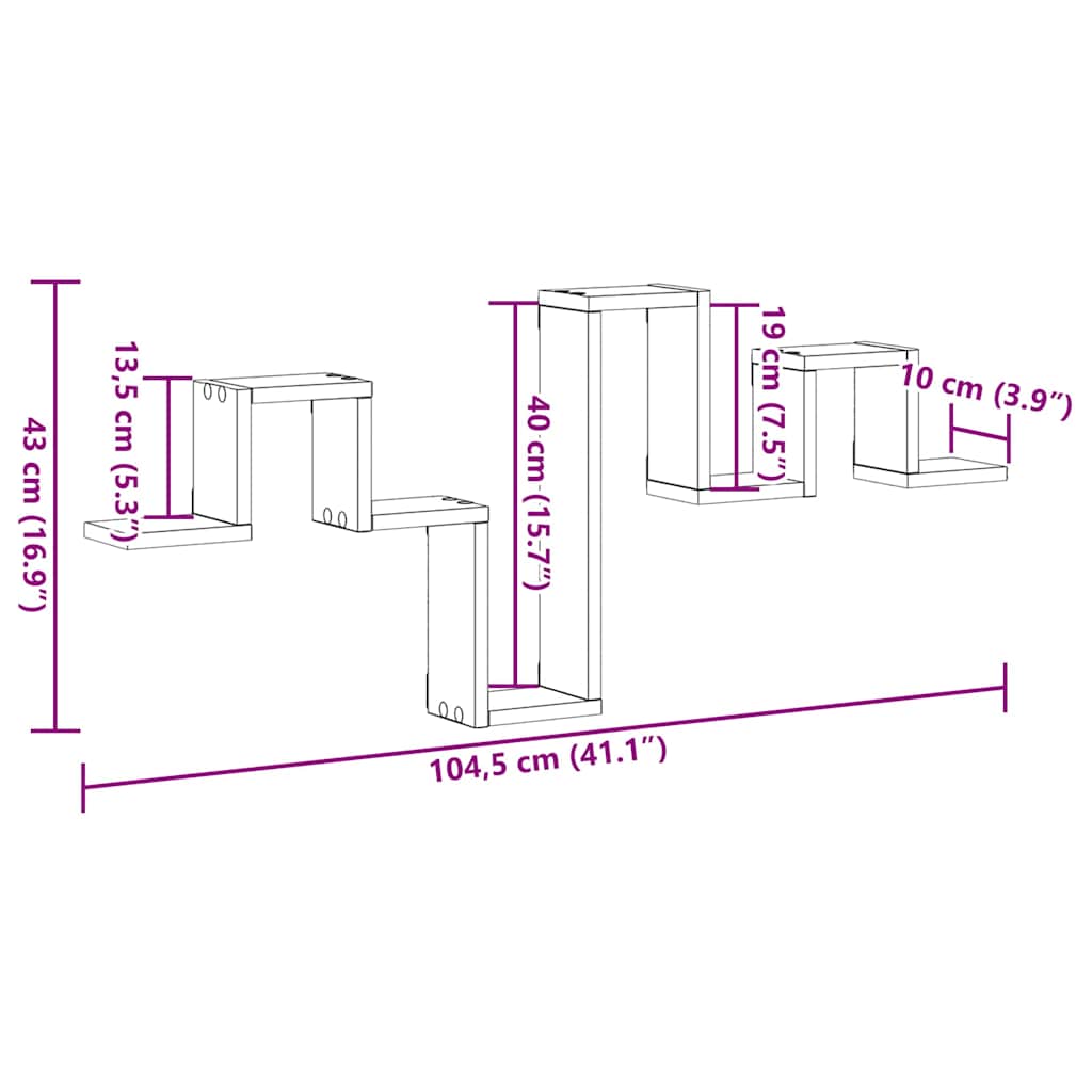 Sieninė lentyna su lentyna juoda ąžuolo 104,5 x 10 x 43 cm