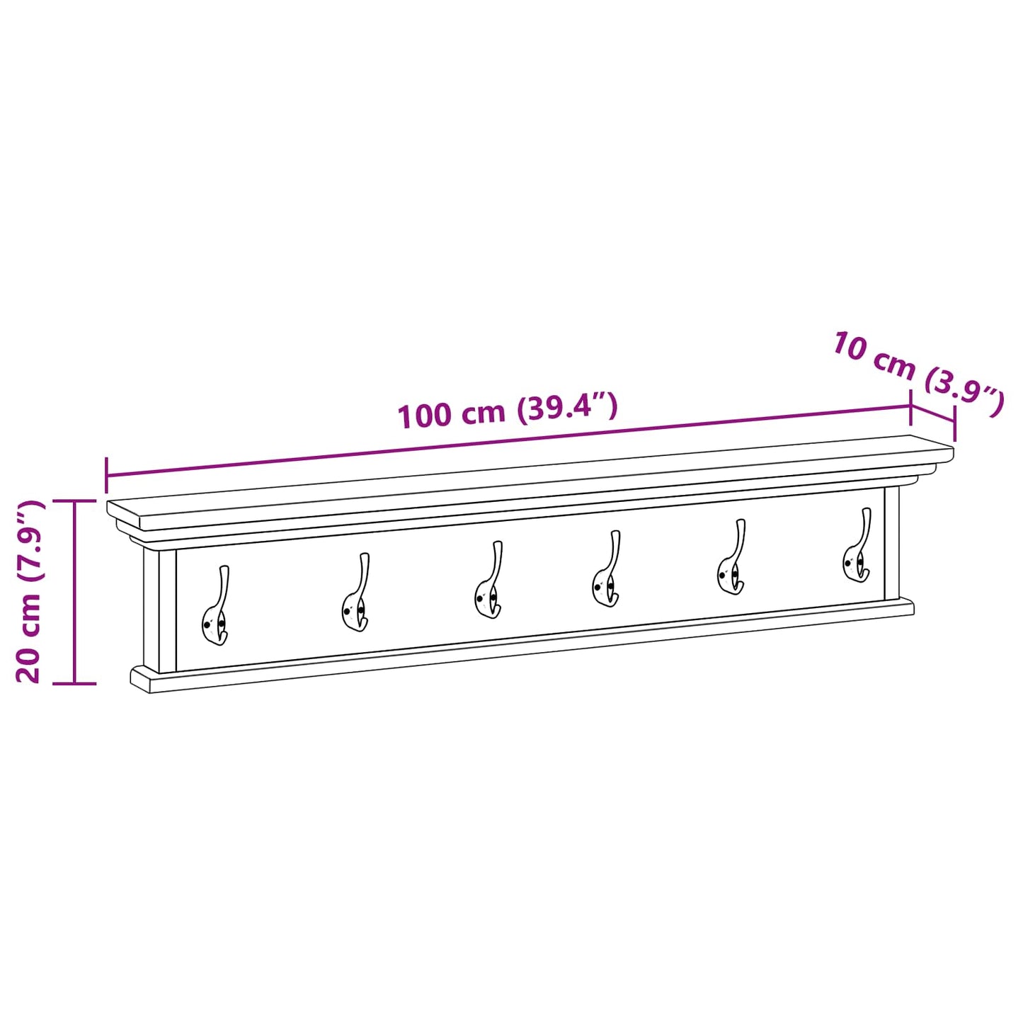 Prikabinamas paltas Natūrali 100 x 10 x 20 cm Kieto teka medžio