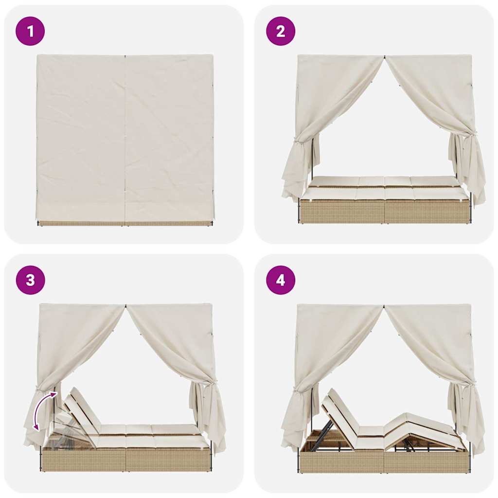 Dvigubas saulės gultas Smėlio 205 x 129 x 200 cm poliratanas