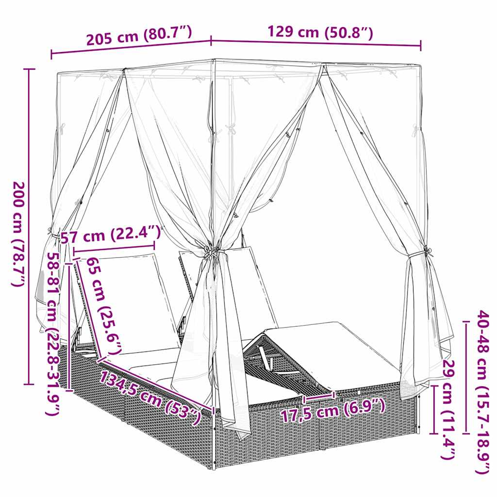 Dvigubas saulės gultas Turkio 205 x 129 x 200 cm poliratanas