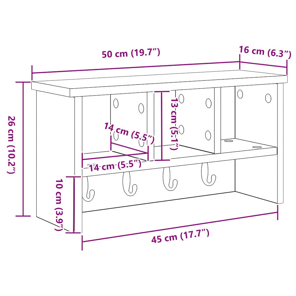 Prikabinamas paltas su lentyna juoda ąžuolo 50 x 16 x 26 cm