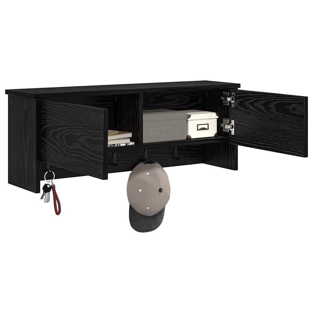 Prikabinamas paltas su lentyna juoda ąžuolo 80 x 20 x 30 cm