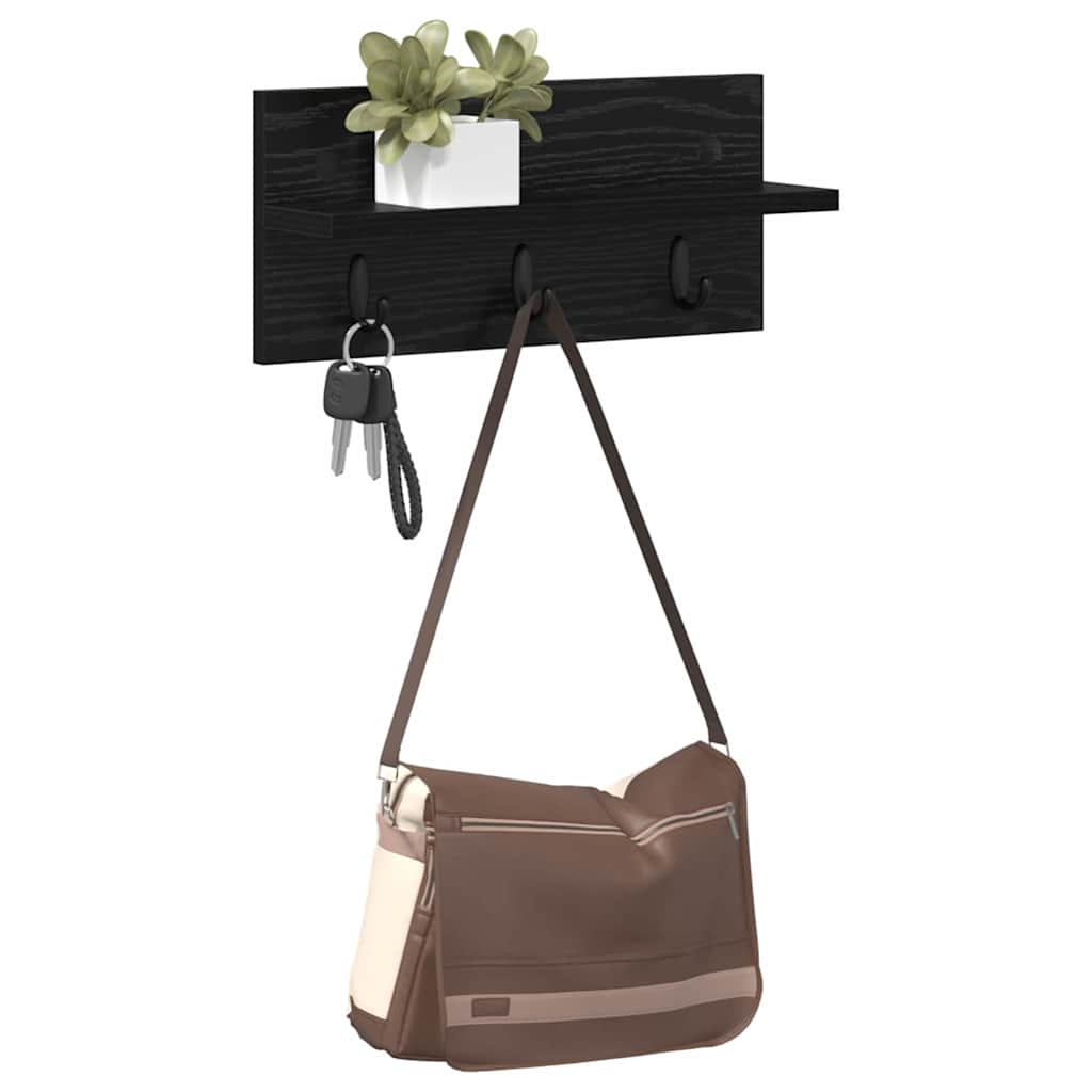 Prikabinamas paltas su lentyna juoda ąžuolo 40 x 10.5 x 18 cm