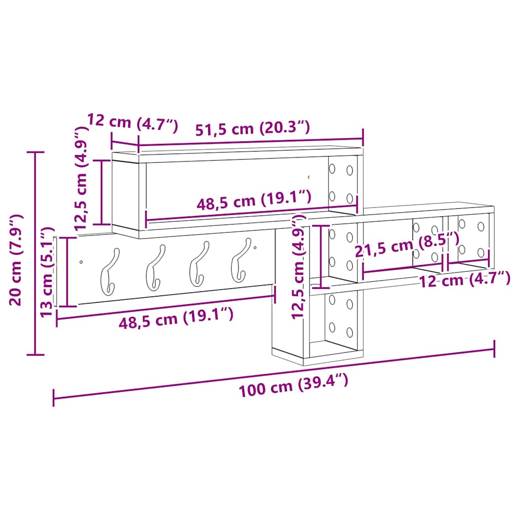 Prikabinamas paltas Sonoma ąžuolas 100 x 12 x 43.5 cm
