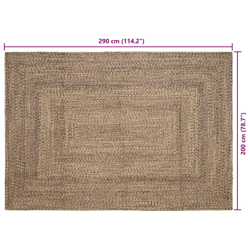 Kilimas Natūralios ir juodos spalvos 200 x 290 cm Džiutas
