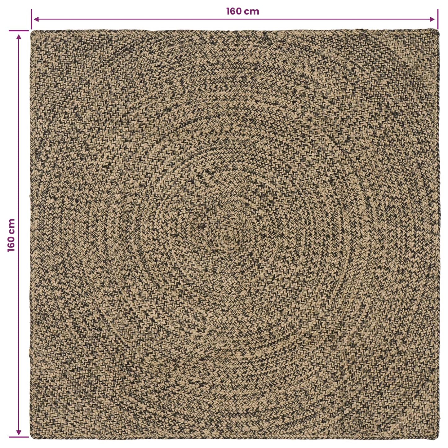 Zoninės kiliminės dangos Natūrali ir juoda 160 x 160 cm Džiutas
