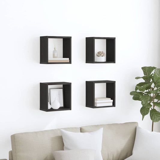 Sieninės lentynos 4 pcs Juodas ąžuolas 26 x 15 x 26 cm