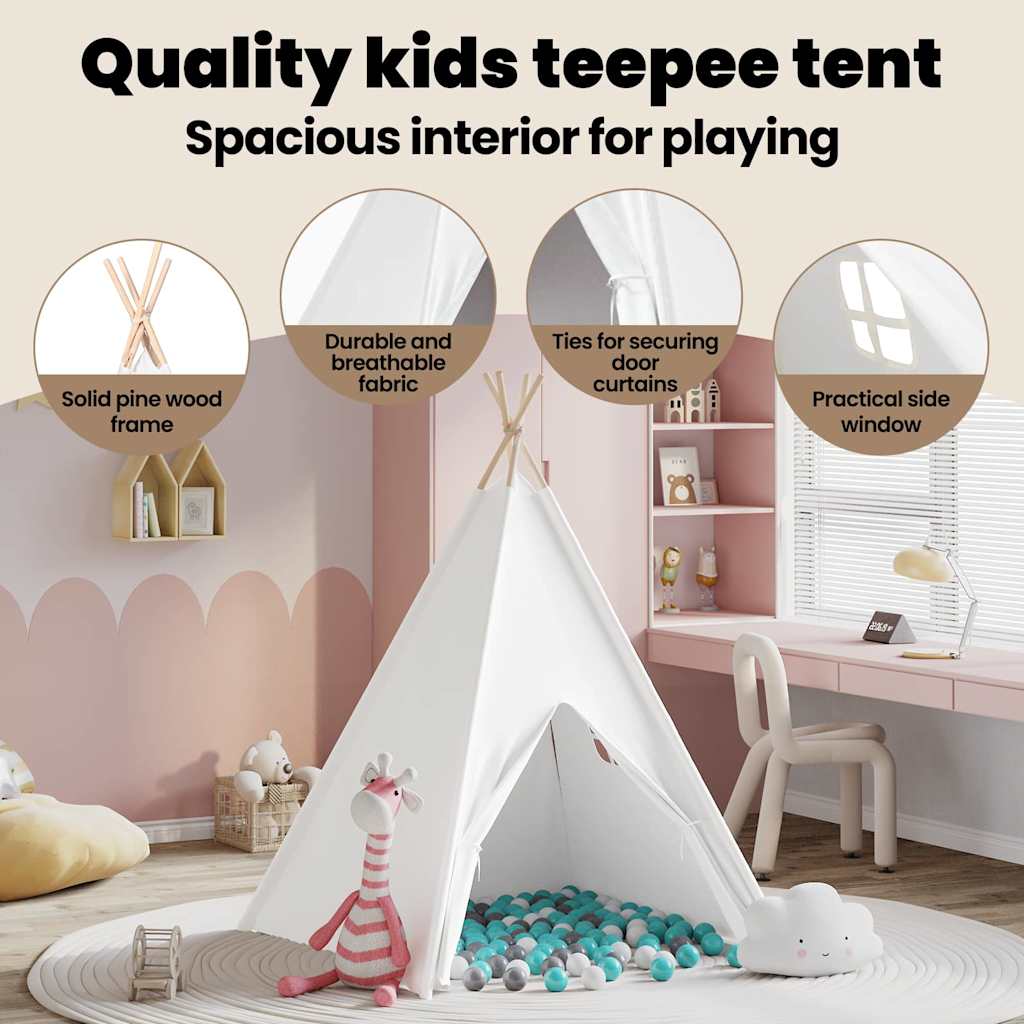 Teepee palapinė Balta 120 x 120 x 150 cm Audinys ir Plastikas