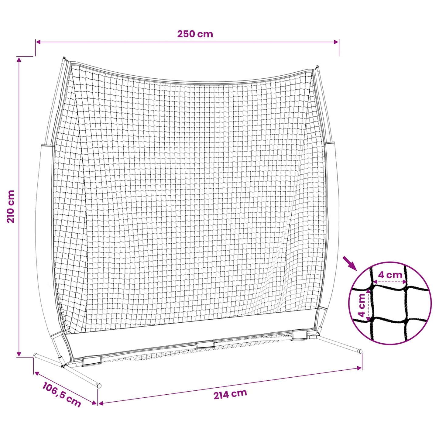 Beisbolo treniruočių tinklas Juoda 250 x 106,5 x 210 cm