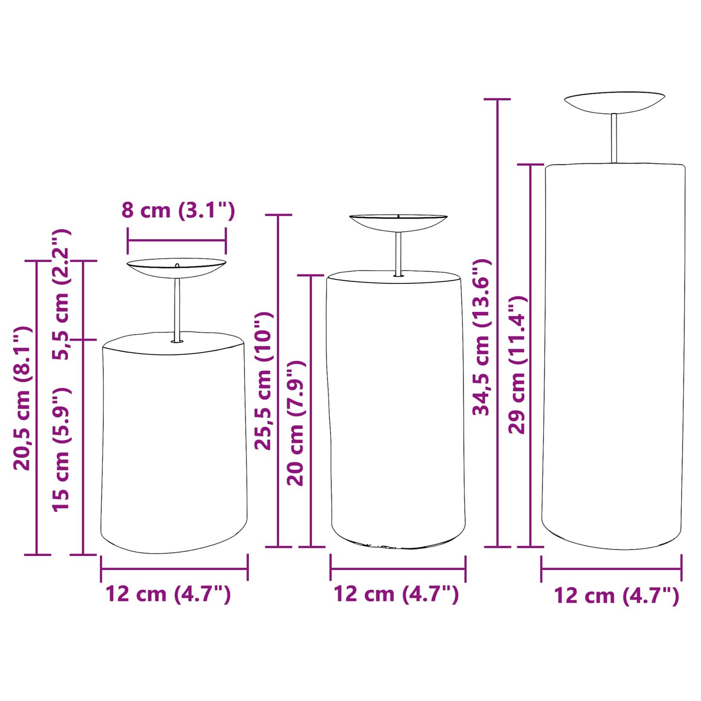 Žvakidė 3 pcs Natūrali Tikmedžio medienos masyvas