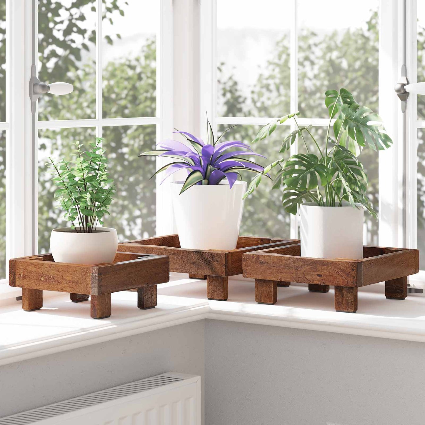 Augalų stovas 3 pcs Ruda Mahogany Medis