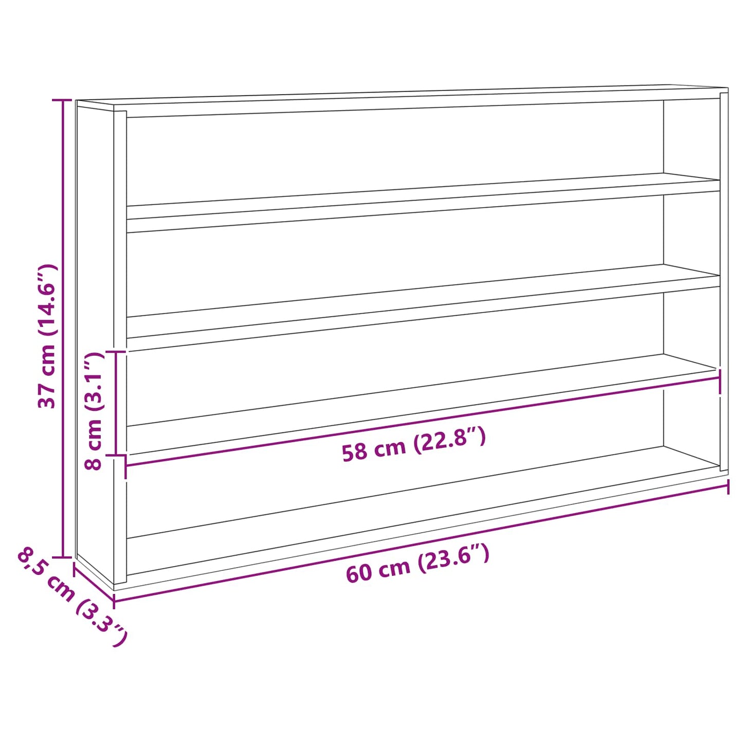 Sieninis vitrina Sieninis Smėlio 60 x 8,5 x 37 cm