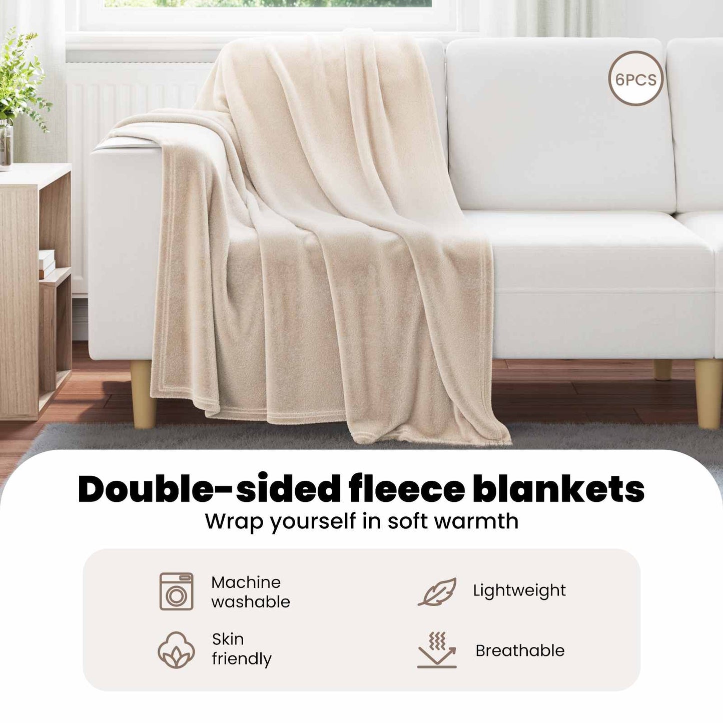 Mesti antklodės 6 pcs Smėlio 130 x 150 cm Flysas