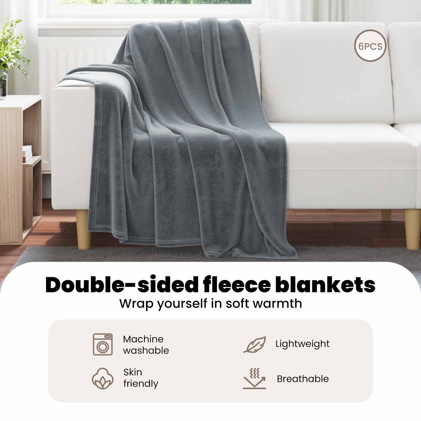 Mesti antklodės 6 pcs Tamsiai pilka 130 x 150 cm Flysas