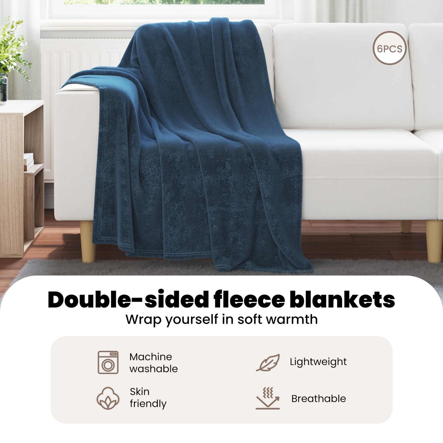 Mesti antklodės 6 pcs Jūrinė mėlyna 130 x 150 cm Flysas